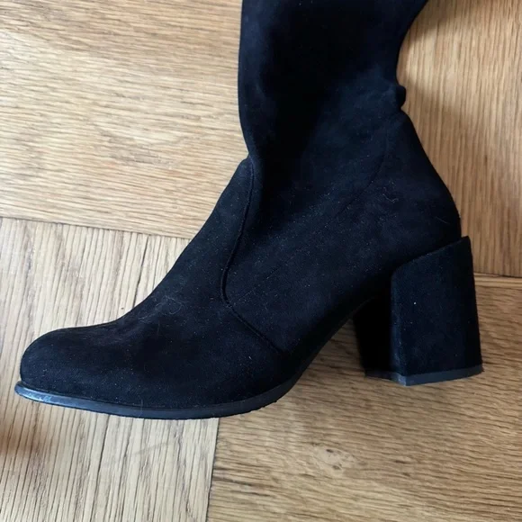 Stuart Weitzman Tieland Boots Black Suede Over The Knee Size 39 Heel - Picture 11 of 16
